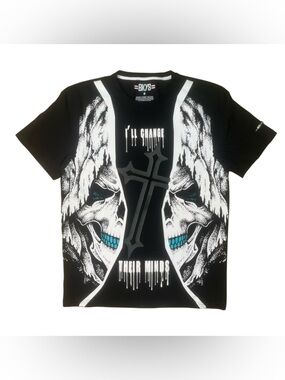 Bkys sz M Black Graphic Skull Cross Tee - Men's Shirt